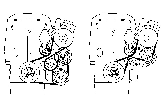 Auxiliary serpentine drive belt routing diagram for Volvo 850, S70, V70, C70